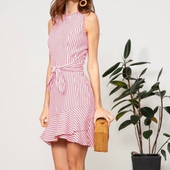 Lucy Paris Adeline Striped Cotton Ticking Flounce Hem Dress Size M - Picture 4 of 16